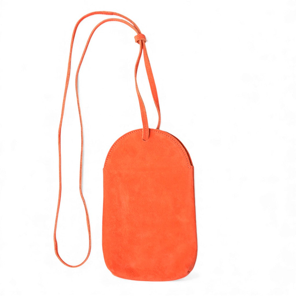 Paulina Phone Bag in Tangelo Italian Leather Backed Suede