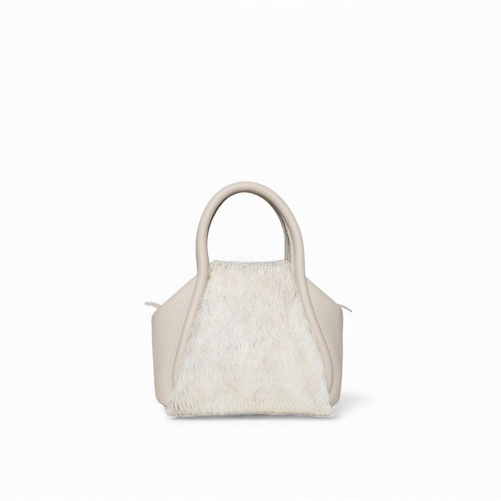 Mini Taya Top Handle Crossbody in Grey Brindle Natural Haircow with Lamb Italian Buffalo Cowhide