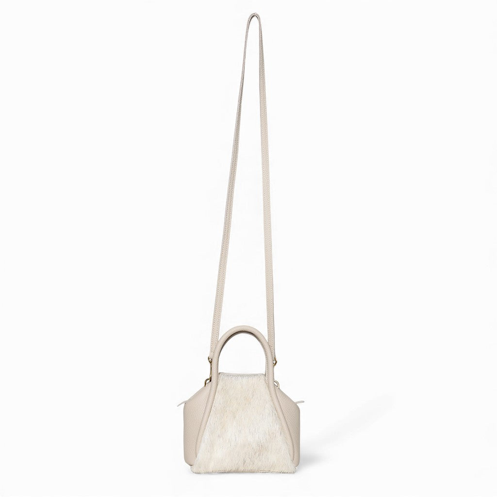 Mini Taya Top Handle Crossbody in Grey Brindle Natural Haircow with Lamb Italian Buffalo Cowhide