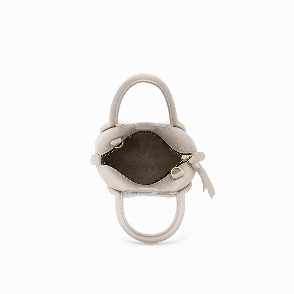 Mini Taya Top Handle Crossbody in Grey Brindle Natural Haircow with Lamb Italian Buffalo Cowhide