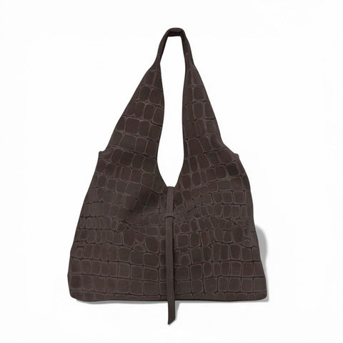 Elisabetta Shopper in Truffle Italian Croco-Embossed Suede