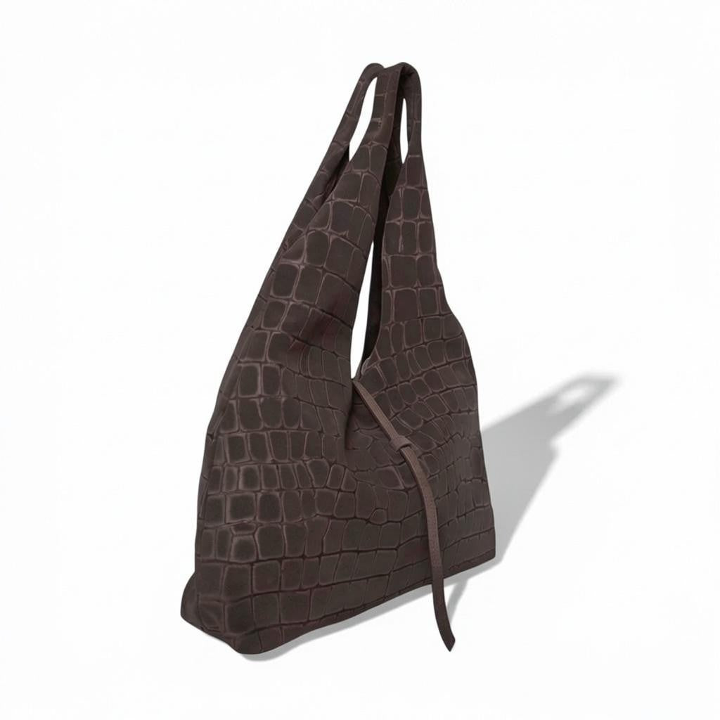 Elisabetta Shopper in Truffle Italian Croco-Embossed Suede