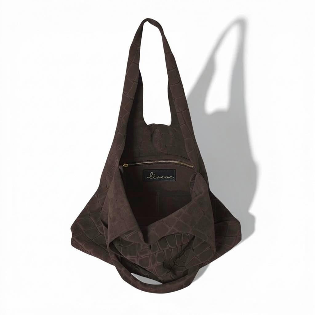 Elisabetta Shopper in Truffle Italian Croco-Embossed Suede