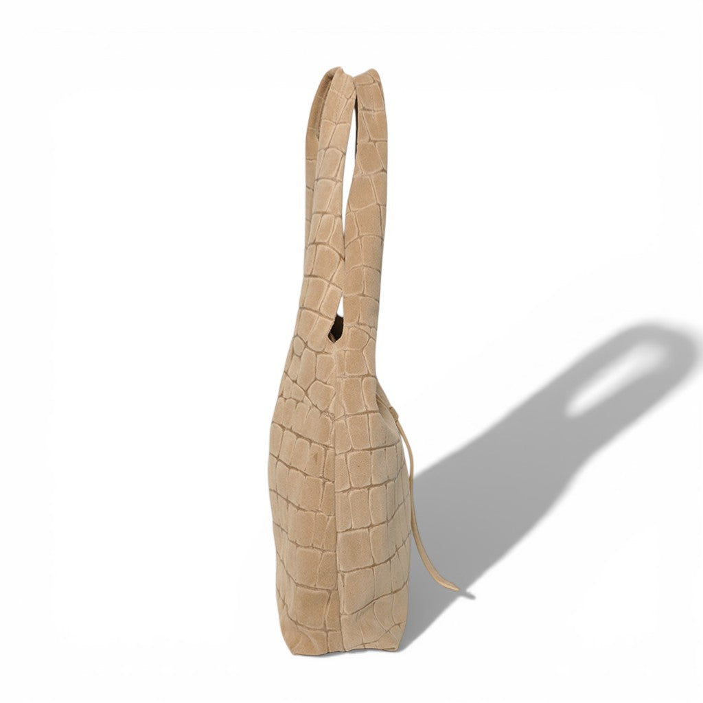 Elisabetta Shopper in Ecru Italian Croco-Embossed Suede