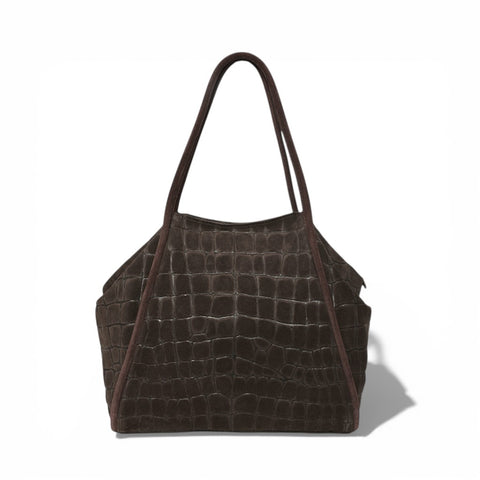 Taya Tote in Truffle Italian Croco-Embossed Suede