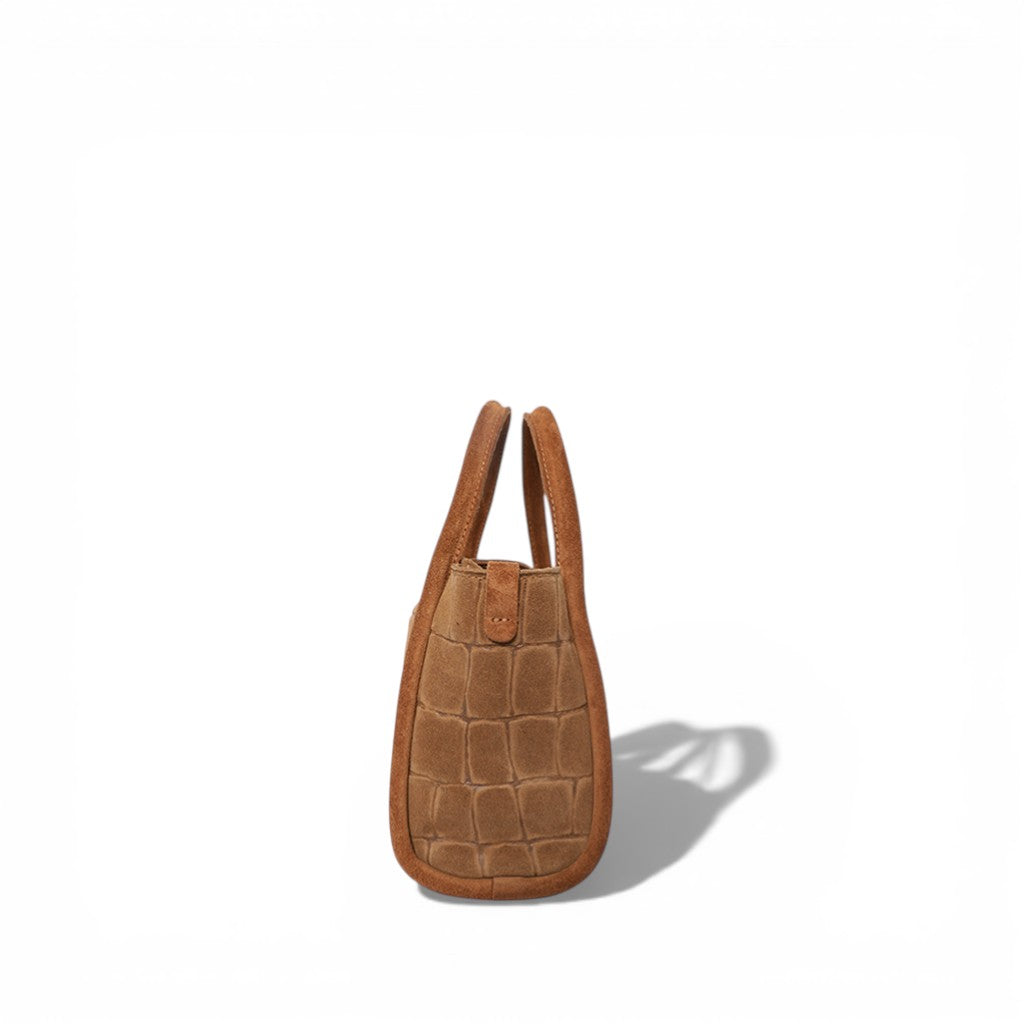 Mini Serena Top Handle Crossbody in Camel Italian Croco-Embossed Suede