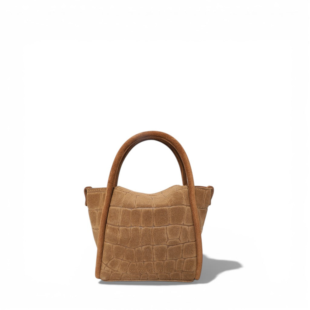Mini Serena Top Handle Crossbody in Camel Italian Croco-Embossed Suede