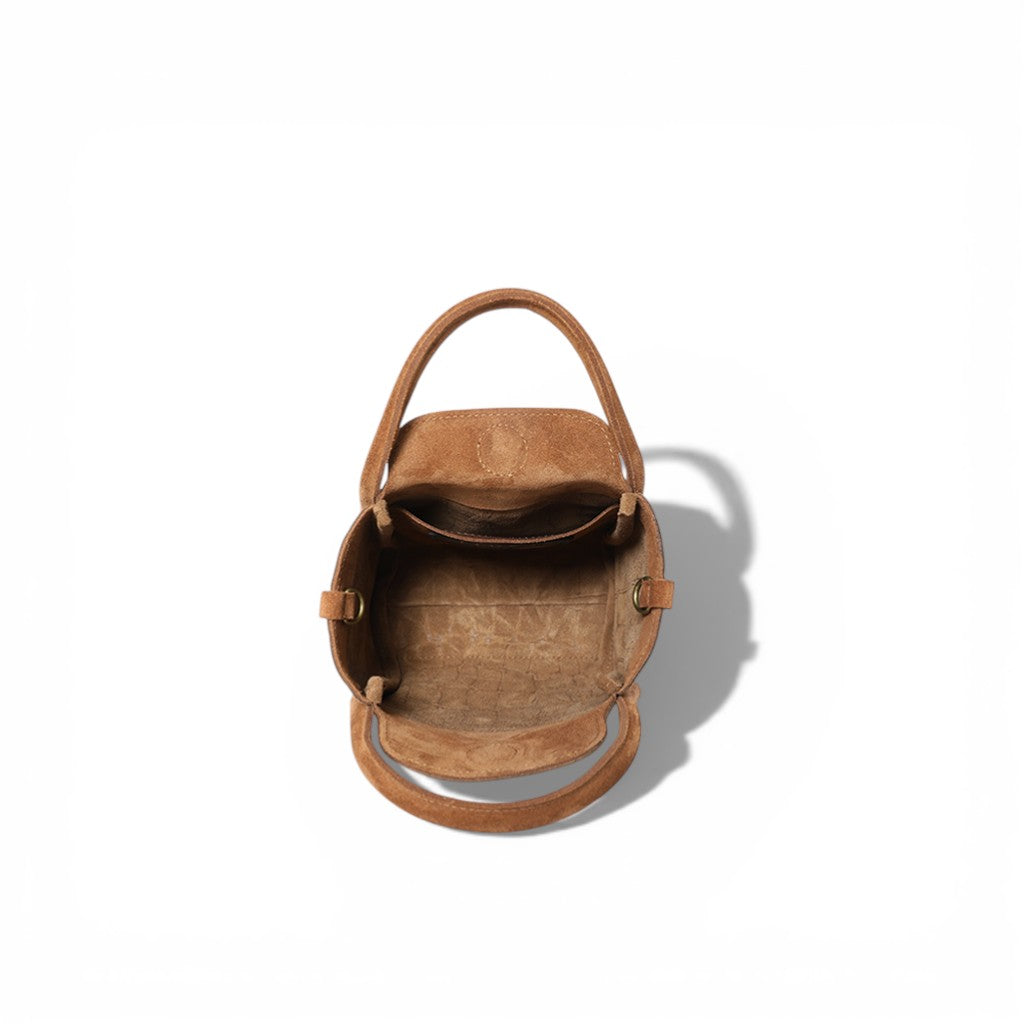 Mini Serena Top Handle Crossbody in Camel Italian Croco-Embossed Suede