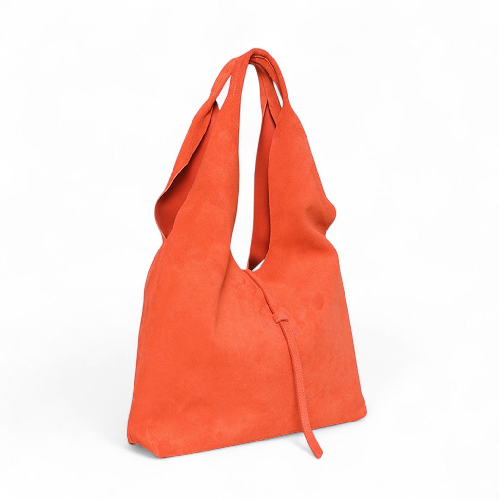 Elisabetta Shopper in Tangelo Italian Leather Backed Suede