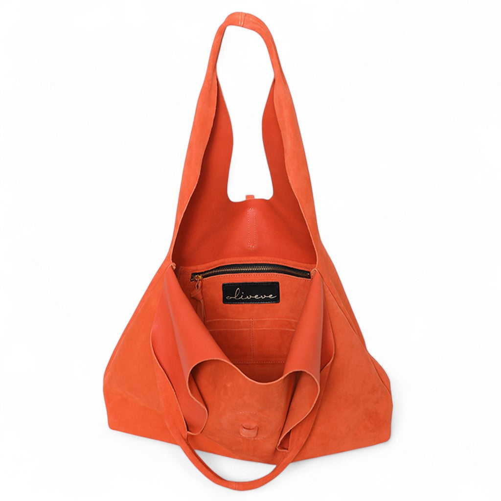 Elisabetta Shopper in Tangelo Italian Leather Backed Suede