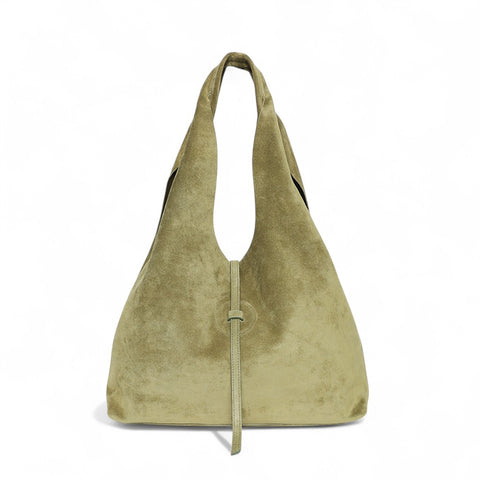 Elisabetta Shopper in Olive Italian Leather Backed Suede