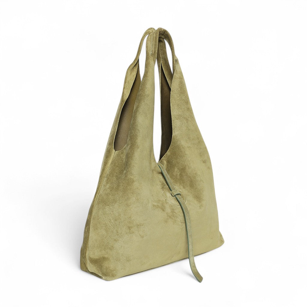 Elisabetta Shopper in Olive Italian Leather Backed Suede
