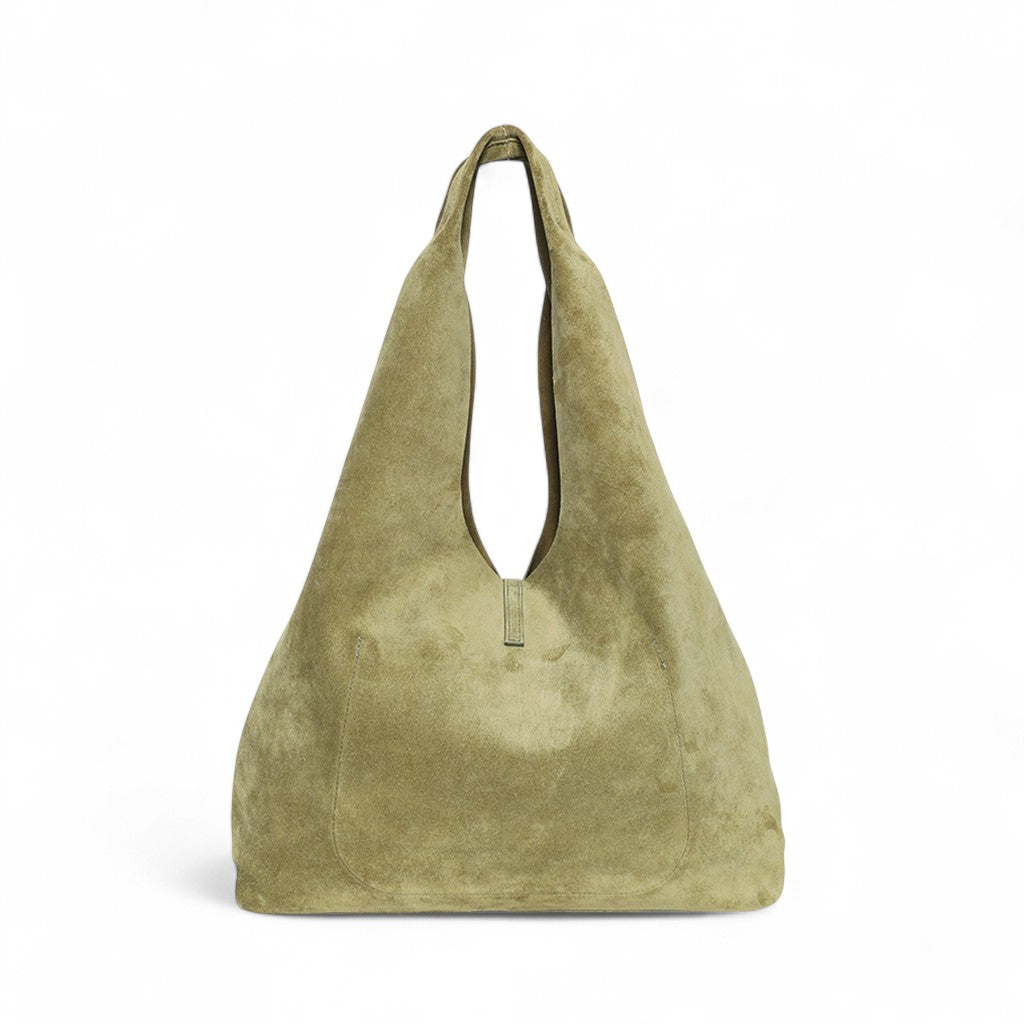 Elisabetta Shopper in Olive Italian Leather Backed Suede