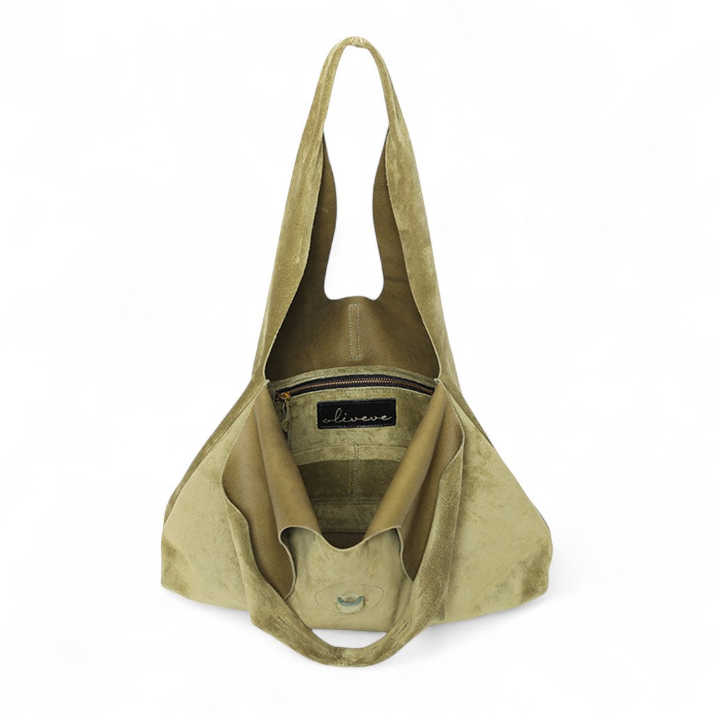 Elisabetta Shopper in Olive Italian Leather Backed Suede