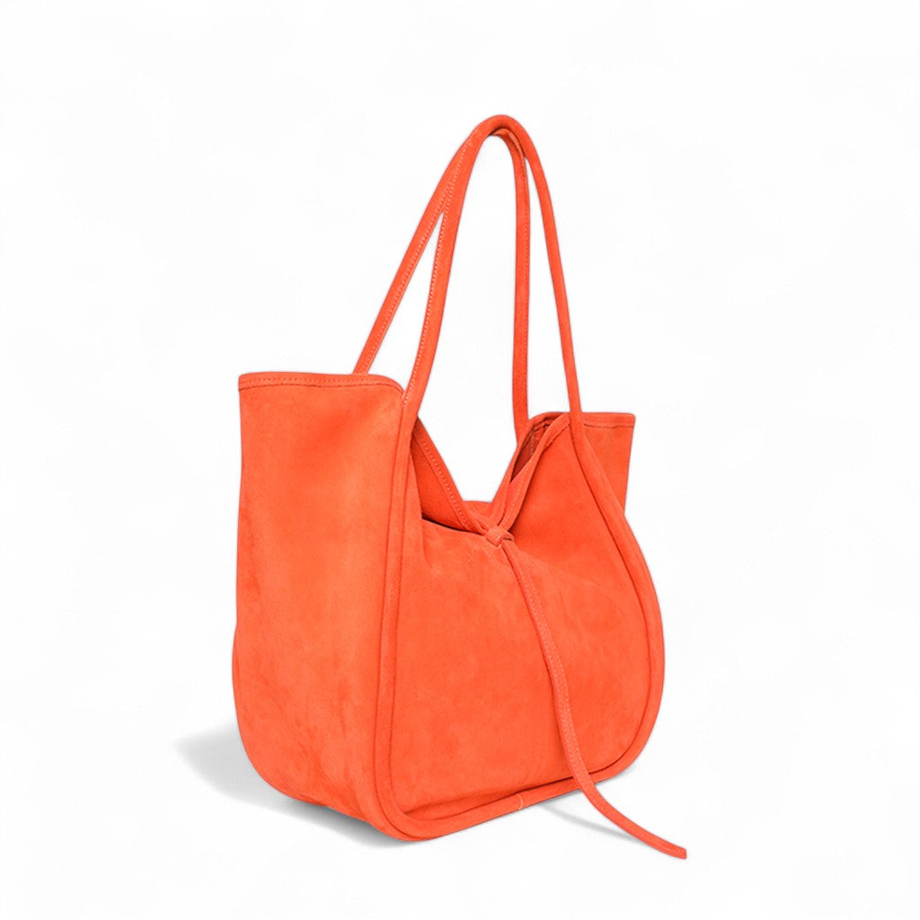 Ellis Hobo Tote in Tangelo Italian Leather Backed Suede