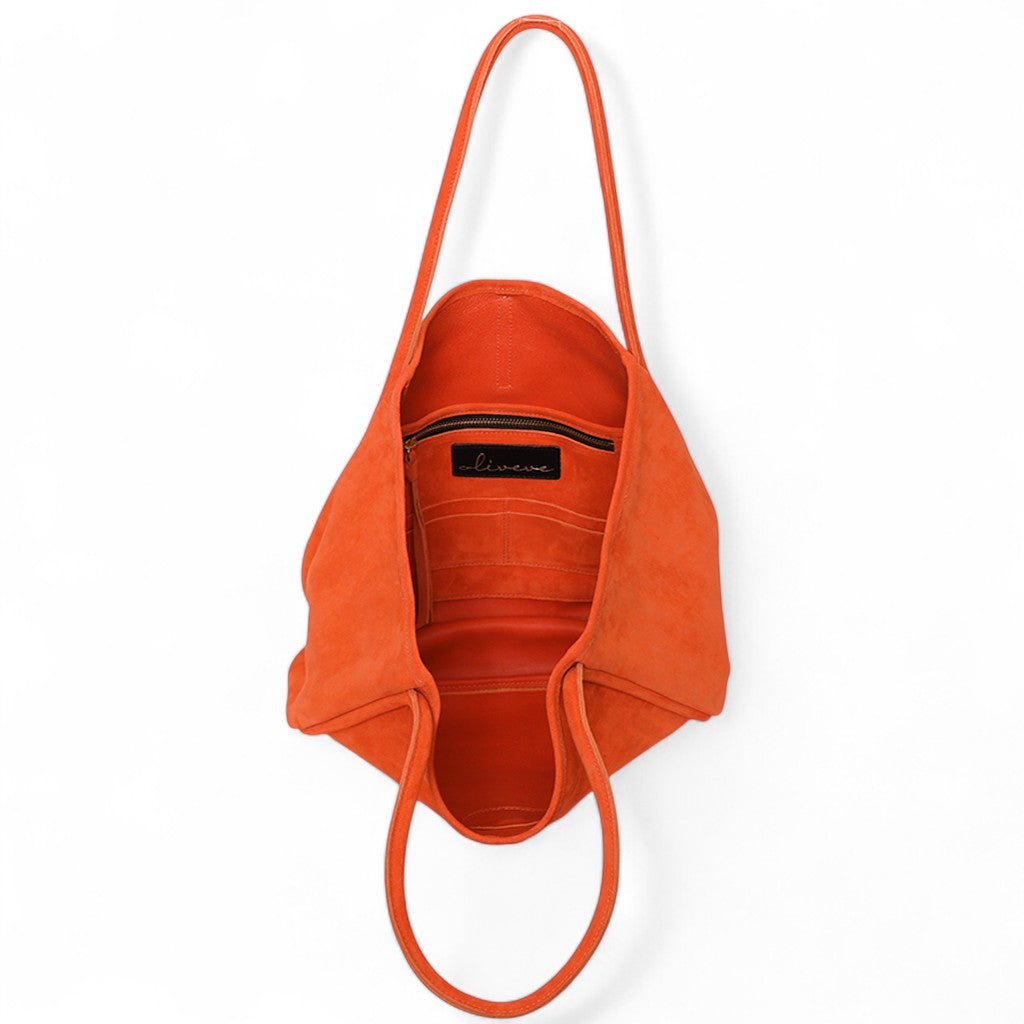 Ellis Hobo Tote in Tangelo Italian Leather Backed Suede
