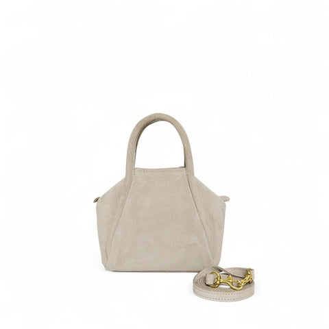 Mini Taya Top Handle Crossbody in Moonbeam Italian Leather Backed Suede