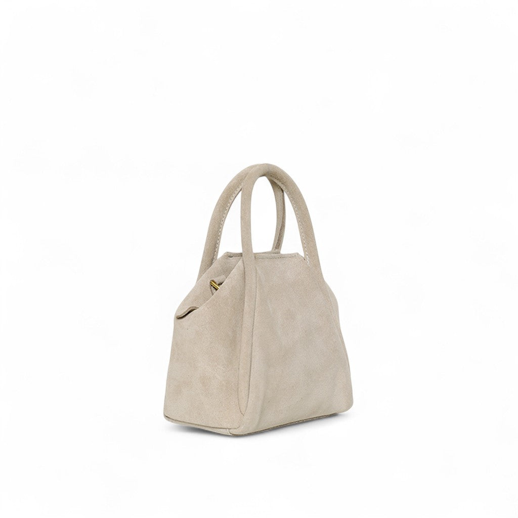 Mini Taya Top Handle Crossbody in Moonbeam Italian Leather Backed Suede