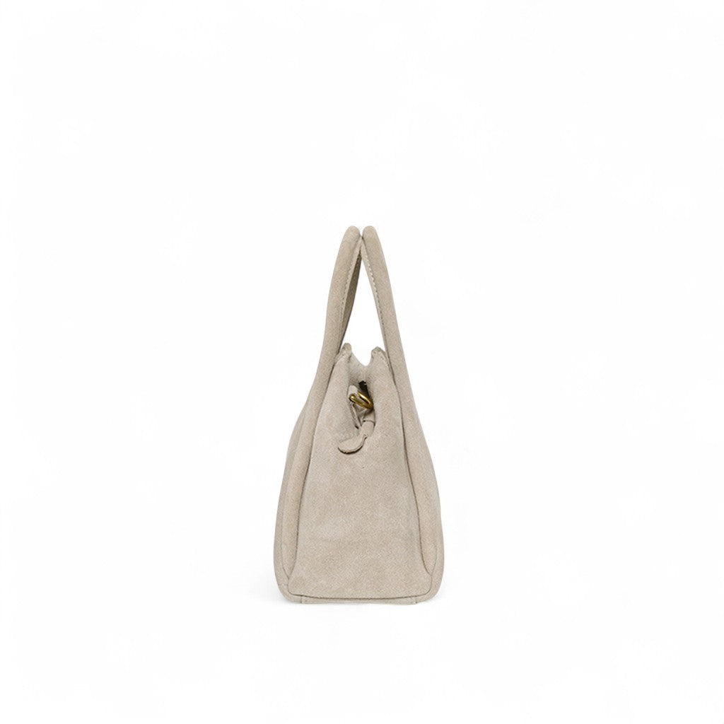 Mini Taya Top Handle Crossbody in Moonbeam Italian Leather Backed Suede