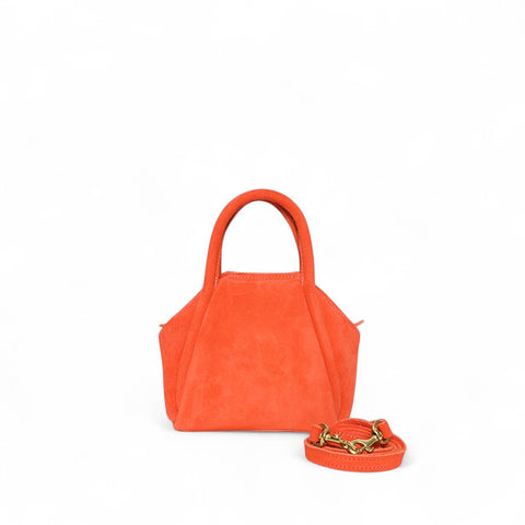 Mini Taya Top Handle Crossbody in Tangelo Italian Leather Backed Suede