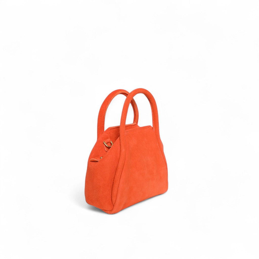 Mini Taya Top Handle Crossbody in Tangelo Italian Leather Backed Suede