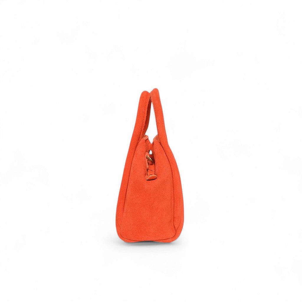 Mini Taya Top Handle Crossbody in Tangelo Italian Leather Backed Suede