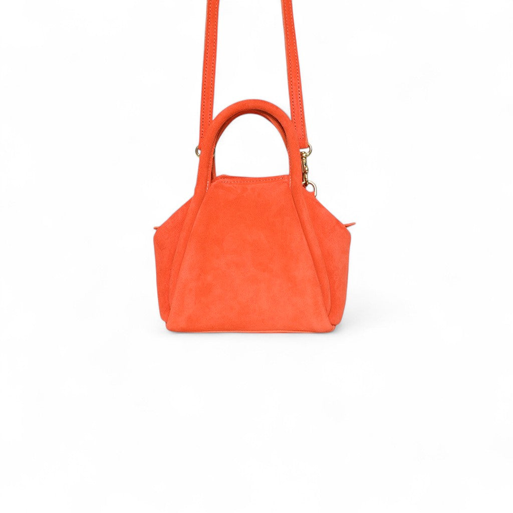 Mini Taya Top Handle Crossbody in Tangelo Italian Leather Backed Suede
