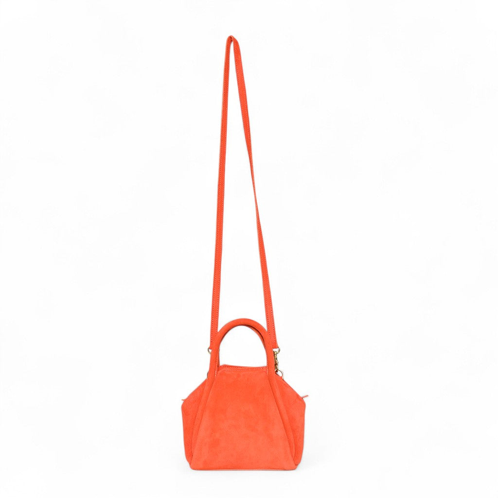 Mini Taya Top Handle Crossbody in Tangelo Italian Leather Backed Suede