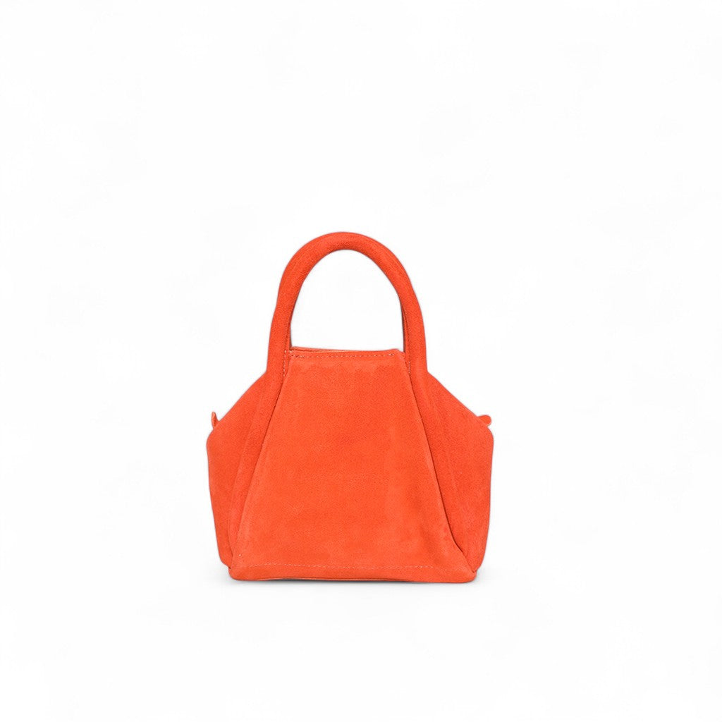 Mini Taya Top Handle Crossbody in Tangelo Italian Leather Backed Suede