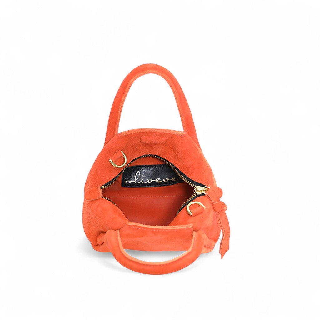 Mini Taya Top Handle Crossbody in Tangelo Italian Leather Backed Suede