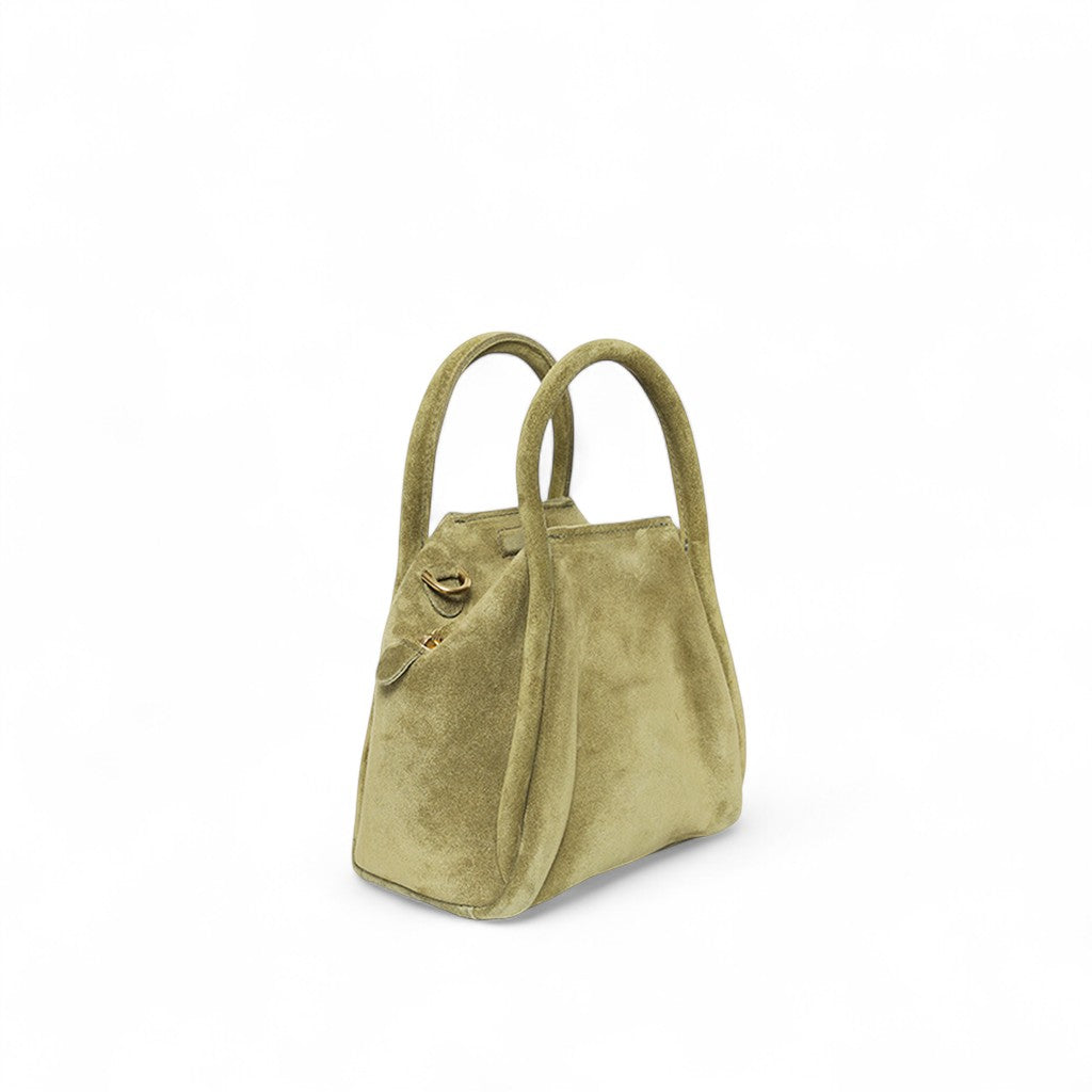 Mini Taya Top Handle Crossbody in Olive Italian Leather Backed Suede