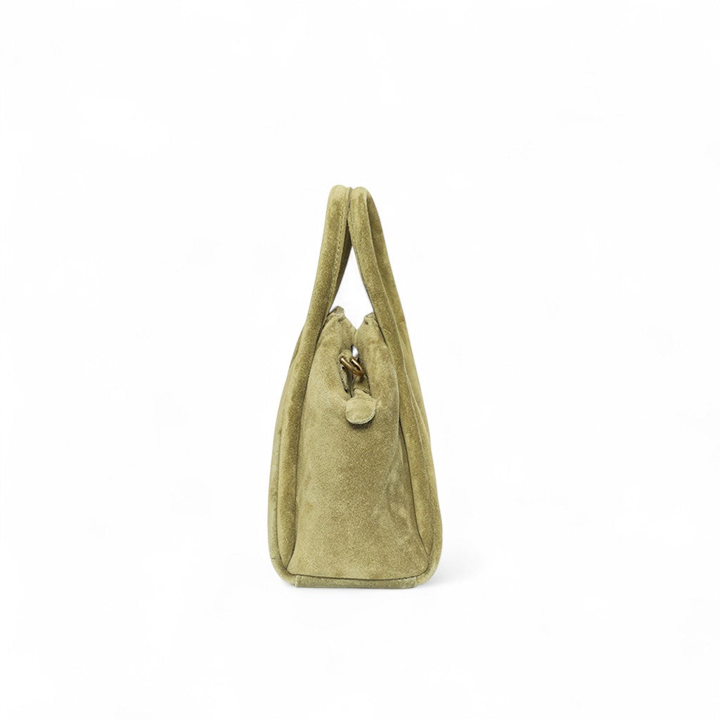 Mini Taya Top Handle Crossbody in Olive Italian Leather Backed Suede