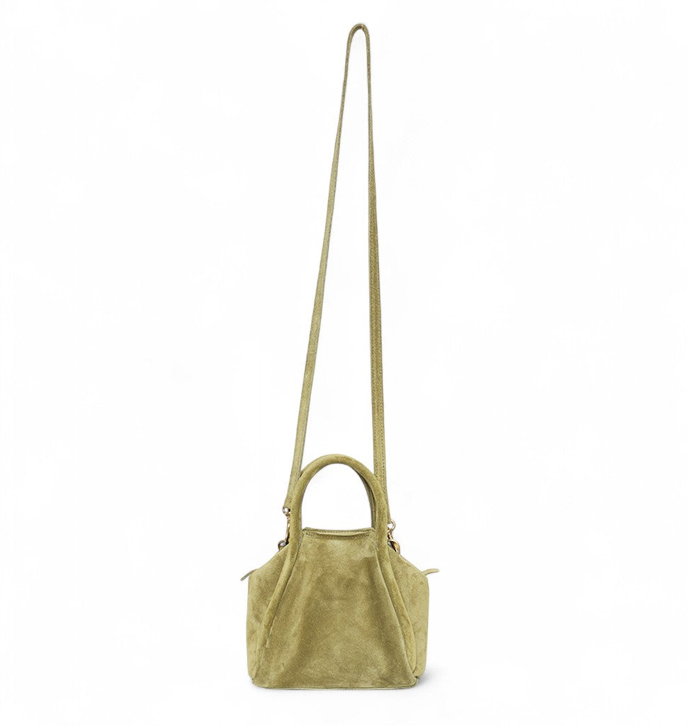 Mini Taya Top Handle Crossbody in Olive Italian Leather Backed Suede