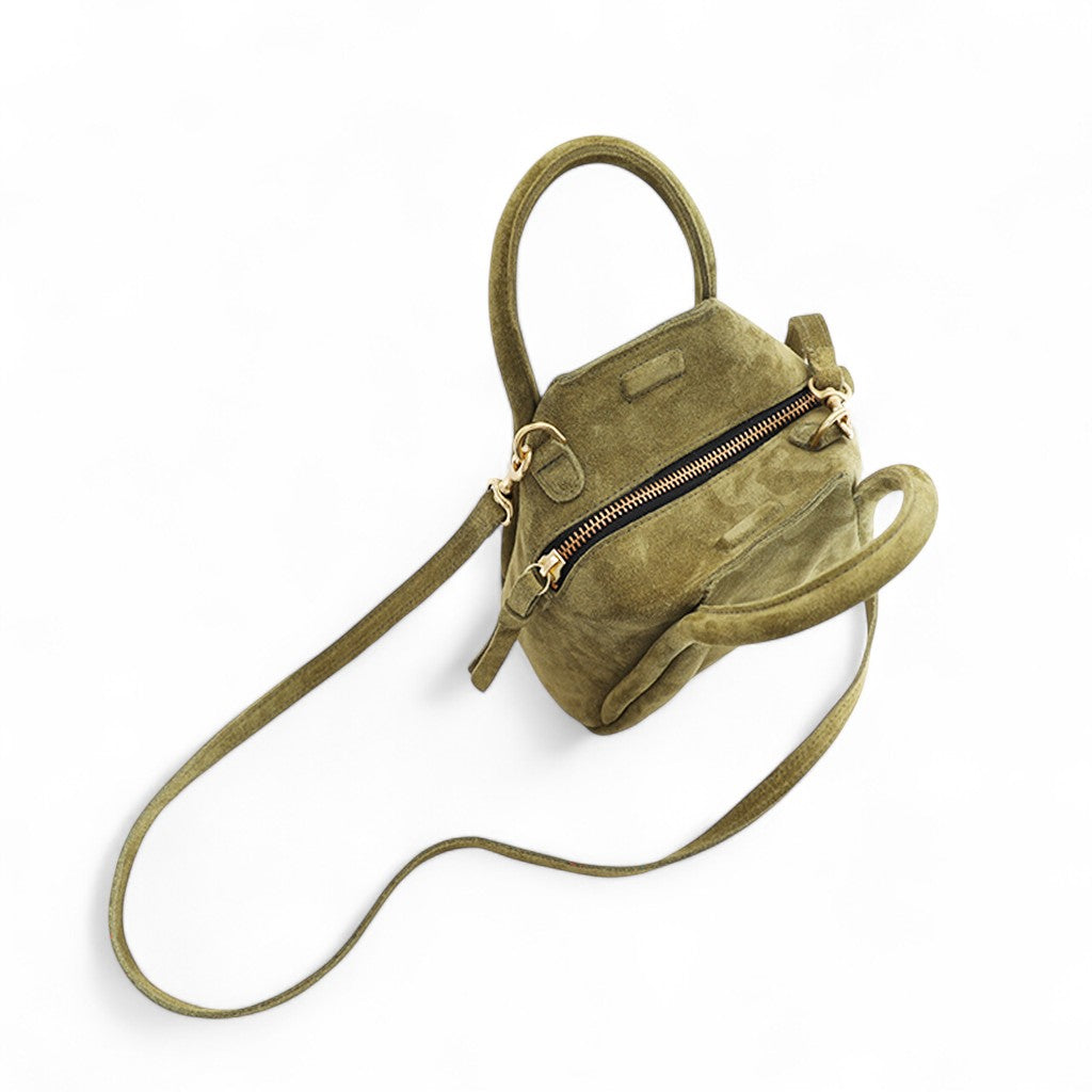 Mini Taya Top Handle Crossbody in Olive Italian Leather Backed Suede