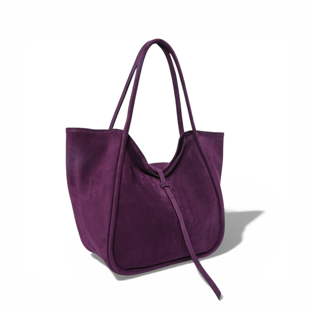 Ellis Hobo Tote in Aubergine Italian Leather Backed Suede