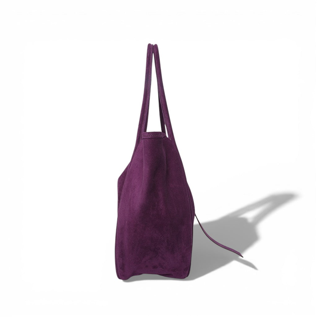 Ellis Hobo Tote in Aubergine Italian Leather Backed Suede
