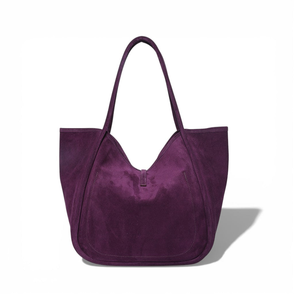 Ellis Hobo Tote in Aubergine Italian Leather Backed Suede