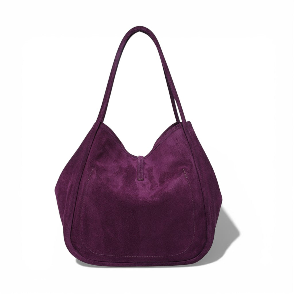 Ellis Hobo Tote in Aubergine Italian Leather Backed Suede