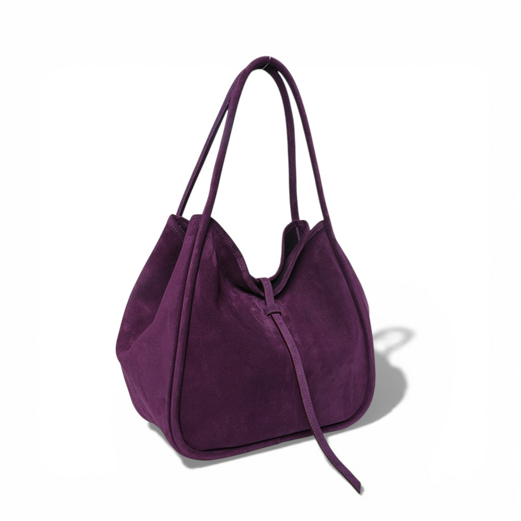 Ellis Hobo Tote in Aubergine Italian Leather Backed Suede