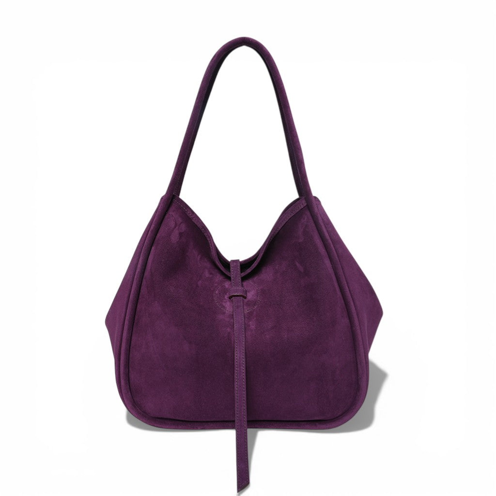 Ellis Hobo Tote in Aubergine Italian Leather Backed Suede