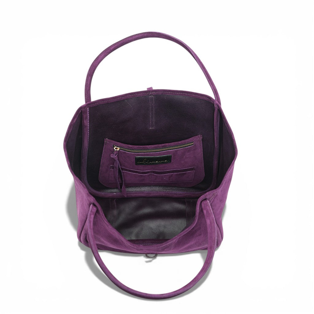 Ellis Hobo Tote in Aubergine Italian Leather Backed Suede