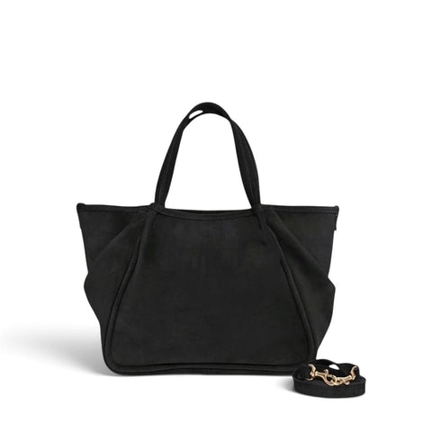 Vittoria Tote in Black Italian Leather Backed Suede