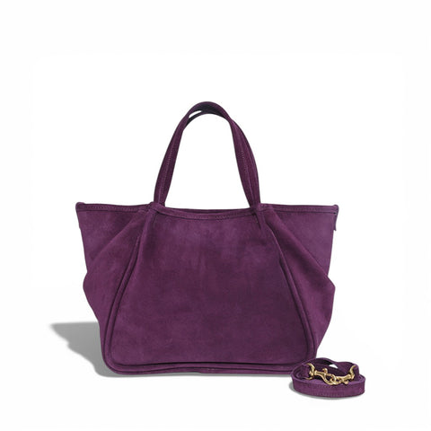 Vittoria Tote in Aubergine Italian Leather Backed Suede