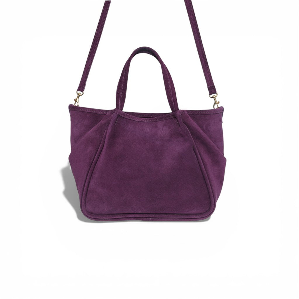 Vittoria Tote in Aubergine Italian Leather Backed Suede