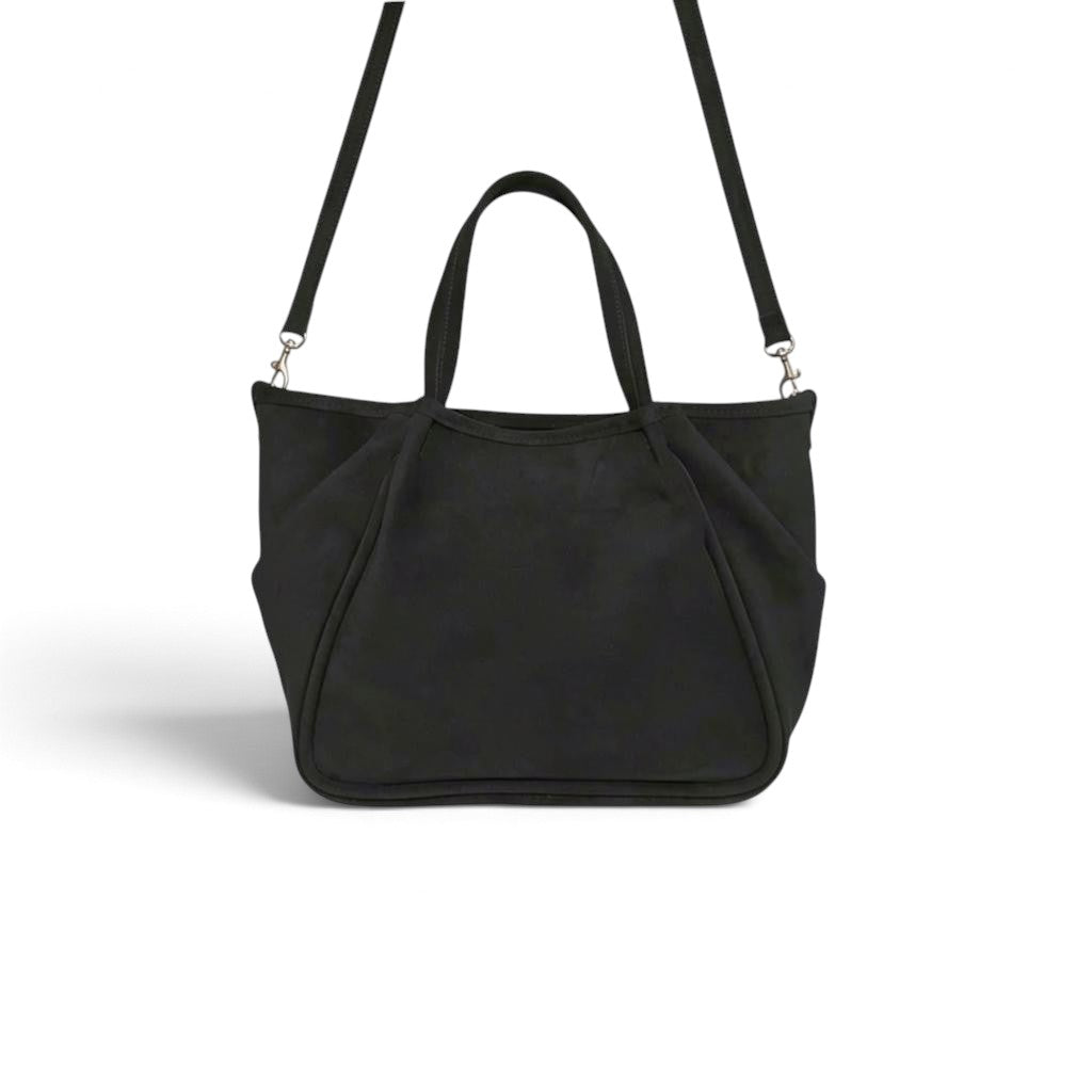 Vittoria Tote in Black Italian Leather Backed Suede
