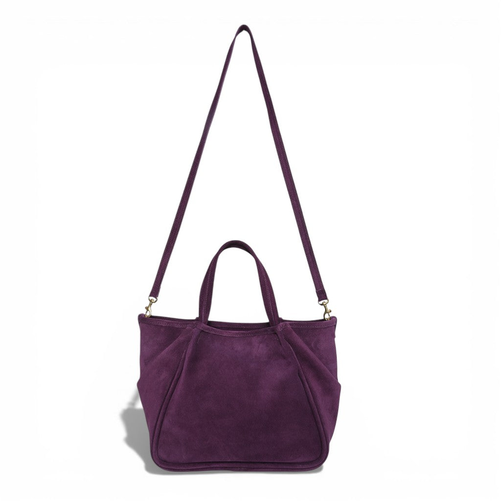 Vittoria Tote in Aubergine Italian Leather Backed Suede