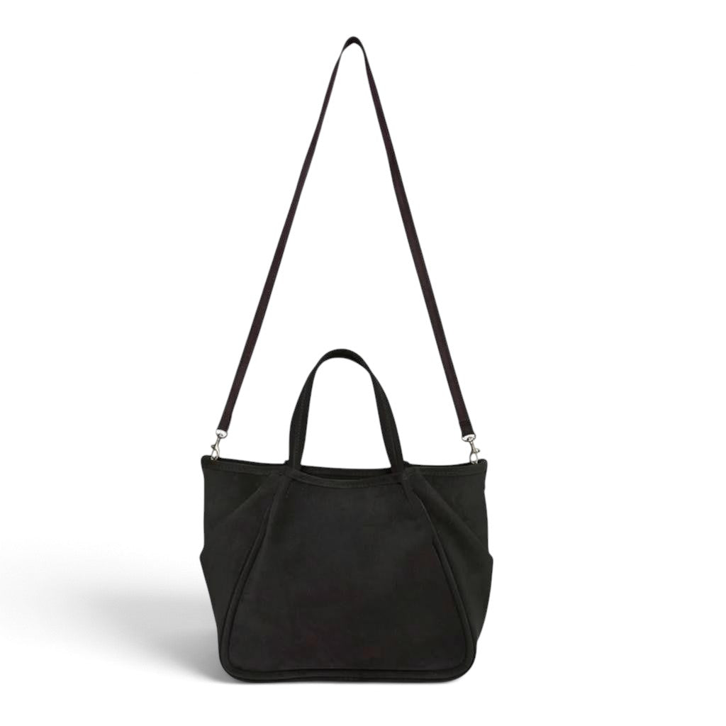 Vittoria Tote in Black Italian Leather Backed Suede