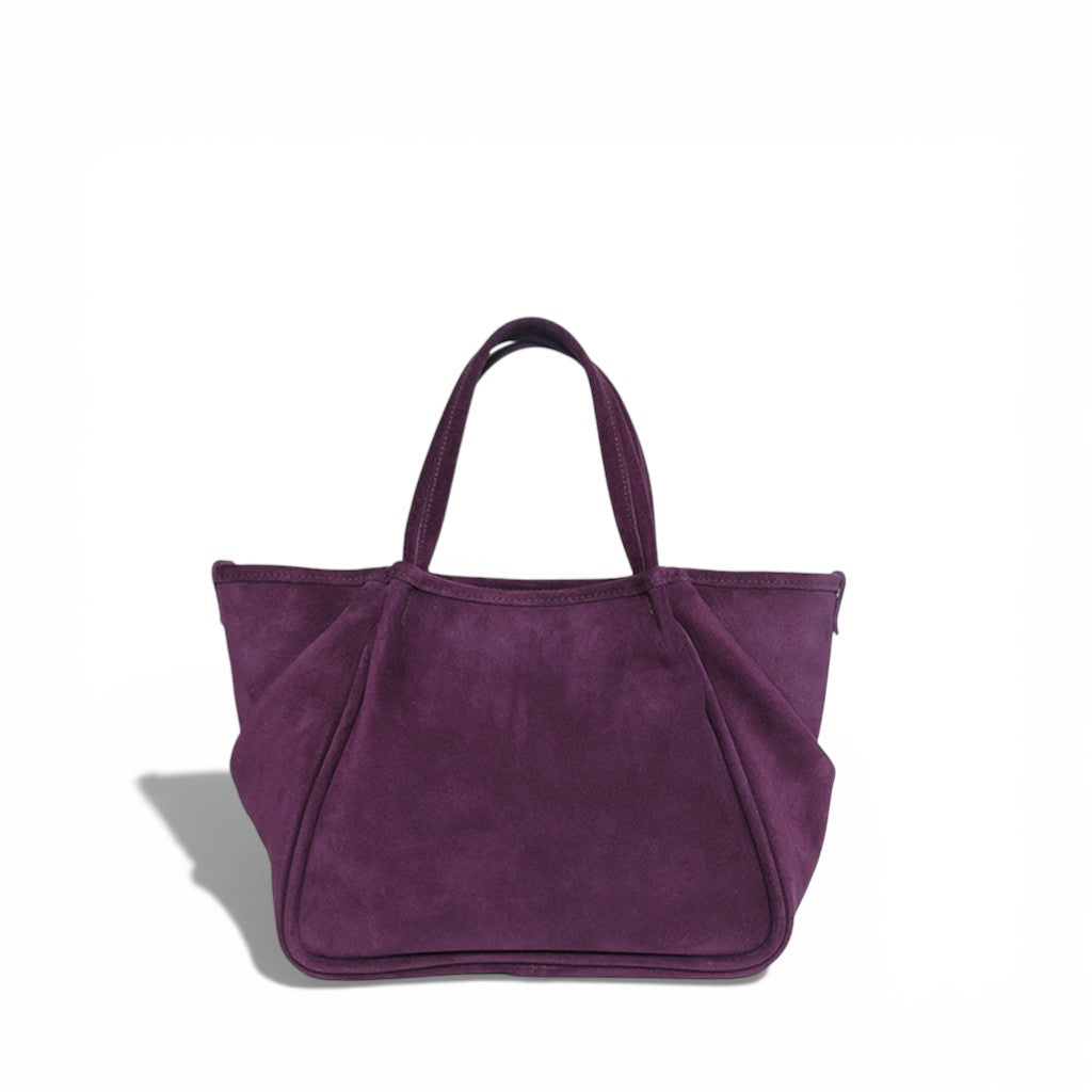 Vittoria Tote in Aubergine Italian Leather Backed Suede