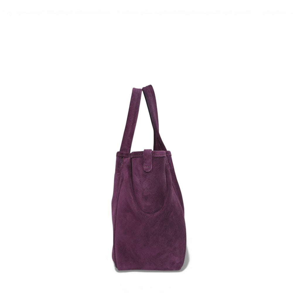 Vittoria Tote in Aubergine Italian Leather Backed Suede
