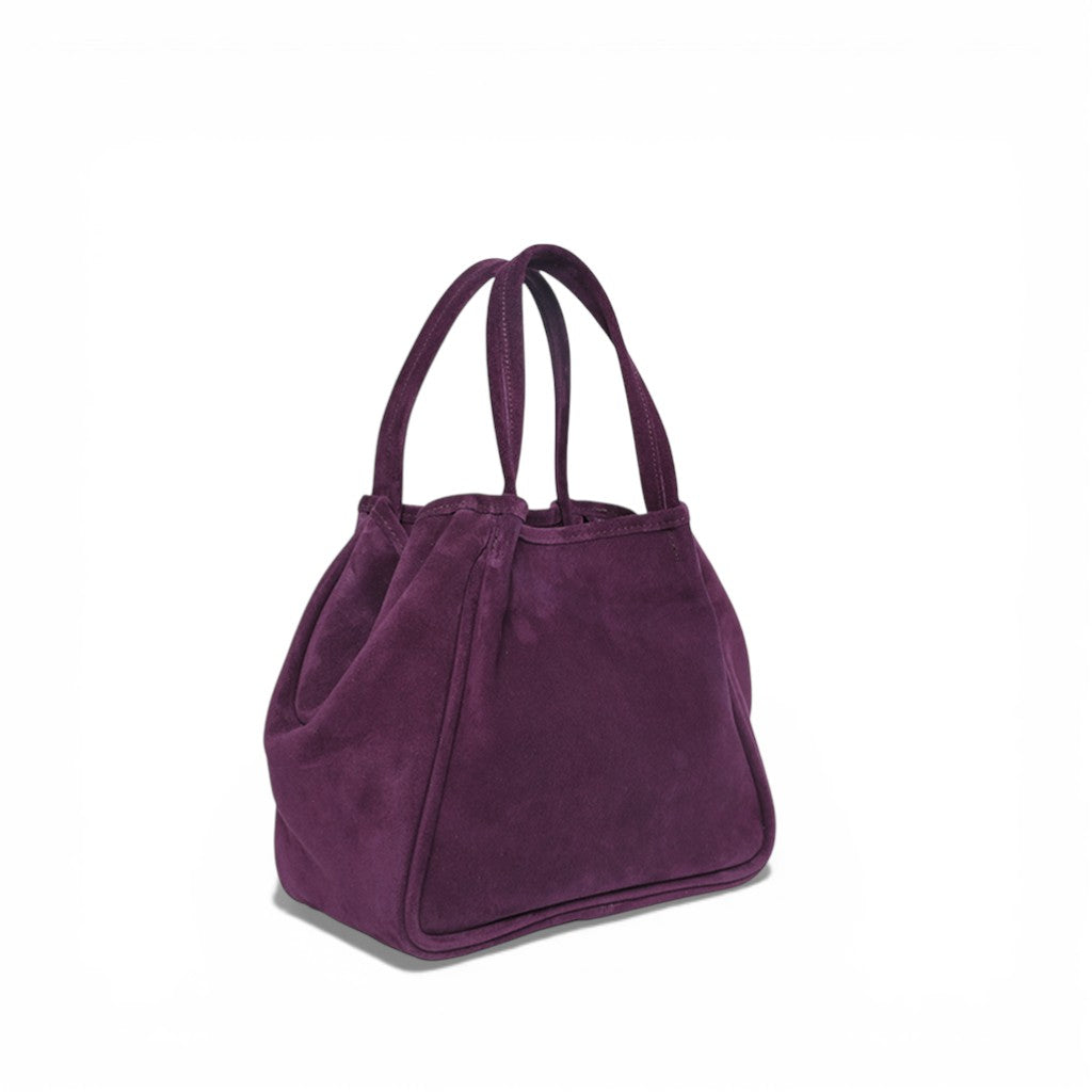 Vittoria Tote in Aubergine Italian Leather Backed Suede